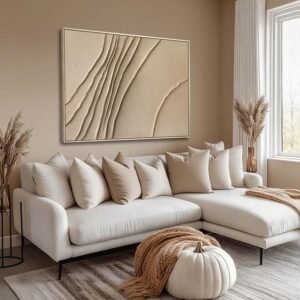 LEVERUP Brown Textured Abstract Wall Art 32×40 – Minimalist Canvas Painting for Living Room, Bedroom, Office & Dining Room Decor.