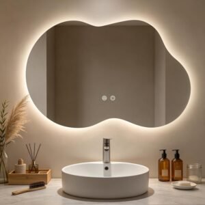 SMIROR Asymmetrical Backlit Bathroom Mirror with Lights 24×36 – Cloud-Shaped LED Vanity Mirror.