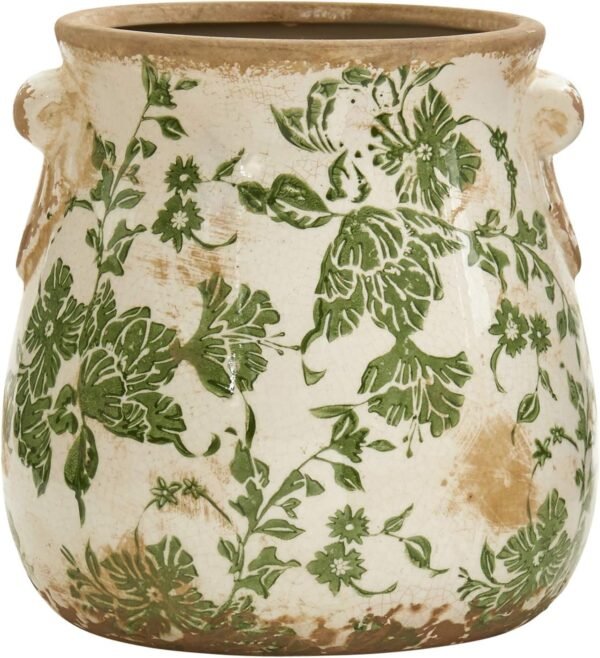Nearly Natural 6.5″ Ceramic Decorative Vase | Tuscan Style Green Floral Scroll Vase for Home Decor & Centerpieces