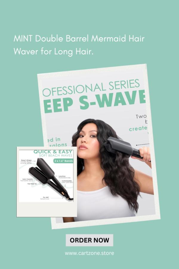 MINT Double Barrel Mermaid Hair Waver | Ionic Deep Waver for Long Hair – Creates Volume & Large Beach Waves.