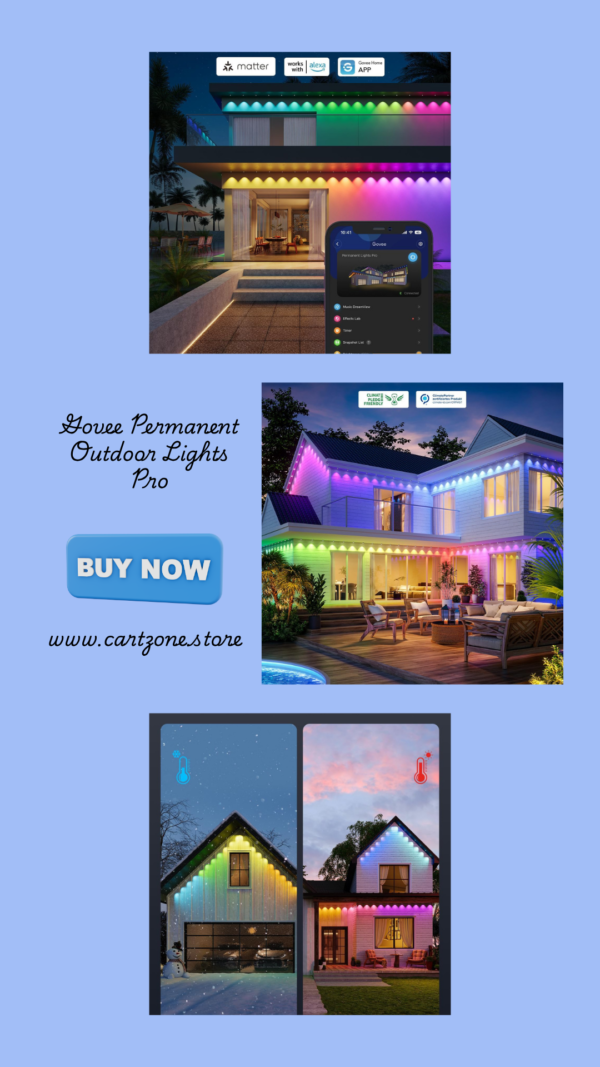 Govee Permanent Outdoor Lights Pro 200ft | RGBIC Smart LED Patio Lights with Alexa & Google Assistant Control.