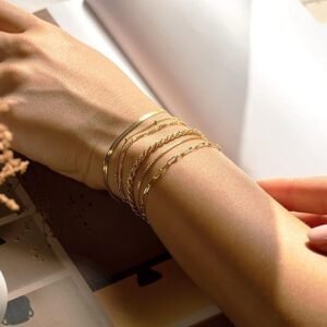 Dearmay 14K Gold Plated Bracelet Set for Women – Waterproof, Non-Tarnish Stackable Gold Chain Bracelets.