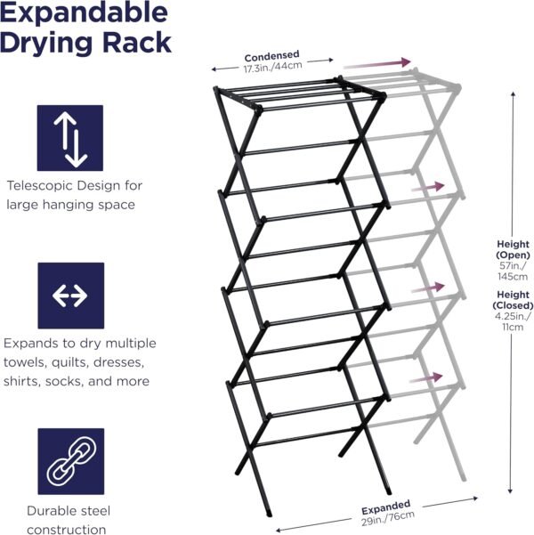 4-Tier Telescopic Clothes Drying Rack | Foldable Space-Saving Laundry Airer for Shirts, Towels & Delicates.