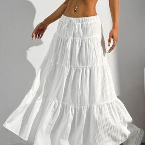Maxi Skirts for Women Ruffle Hem A Line Long Skirts Elastic Waist Elegant Tiered Layer Boho Long Dress
