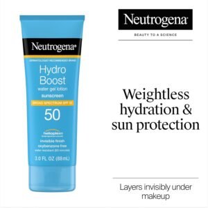Neutrogena Hydro Boost Water Gel Sunscreen SPF 50, Oil‑Free Hydrating & Water‑Resistant Face & Body Sunscreen Lotion.