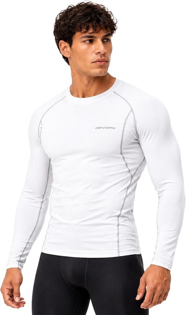 DEVOPS 3-Pack Men’s UPF 50+ Long Sleeve Compression Baselayer Shirts | Quick-Dry Moisture-Wicking Athletic Tops for Running, Gym & Workouts