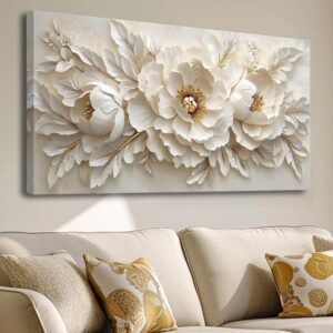 Large scale Flower canvas wall art Mural White Flower Abstract Decoration Painting Modern Nordic Plant Flower.