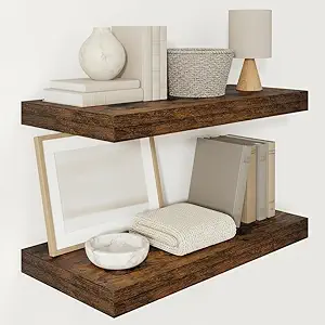 Vivelove 24-Inch Deep Floating Shelves | Rustic Brown Farmhouse Wall Shelves