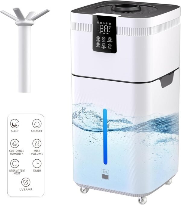 30L/7.93Gal Commercial Humidifier for Large Room 4200 sq ft, 3000mL/H Whole House Humidifiers with Supersized Cool Mist