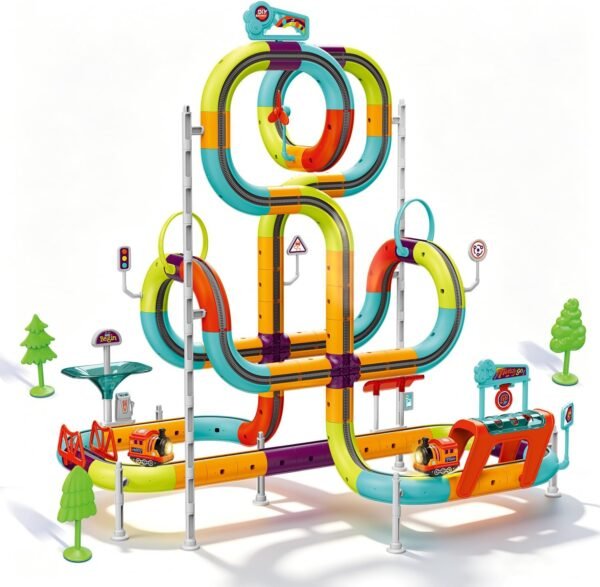 Electric Train Set for Kids – 138PCS Flexible Racing Track Sets with 2 Gravity-