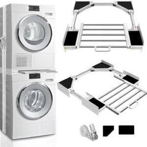 Kiss Core Washer Dryer Stacking Kit 29 inch, Universal Washer and Dryer Stacking Kit with Pull Out Drying Rack, Adjustable 29″/28″/27″/26″/25″/24″ Stacking Kit with Ratchet Strap