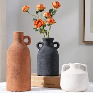 Ceramic Vase Set of 3 | Boho Farmhouse Decorative Vases for Home Decor